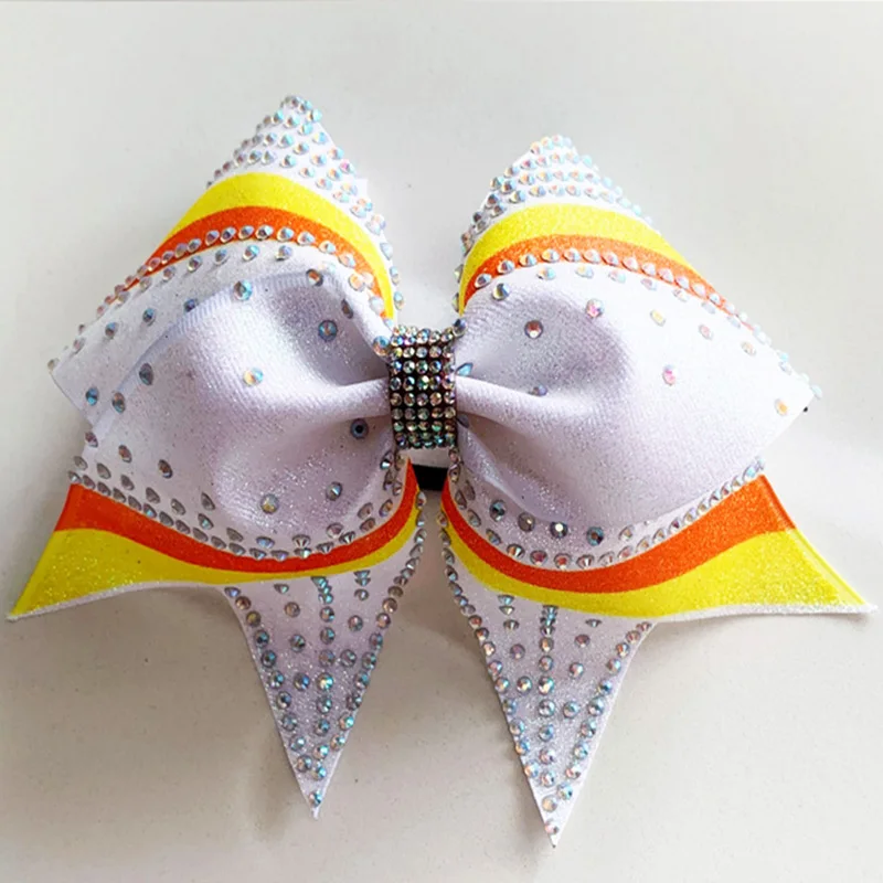 Wholesale Youth Team Bow Ponytail Holder Cheerleading Bow Softball Gifts Glitter Cheer Bows Rhinestone