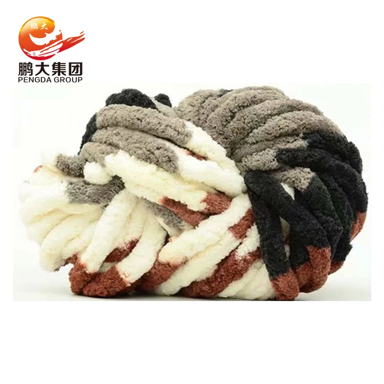 100% polyester mixed colour thick rayon polyester chenille spun yarn stripes handmade fancy chunky chenille baby blanket yarn