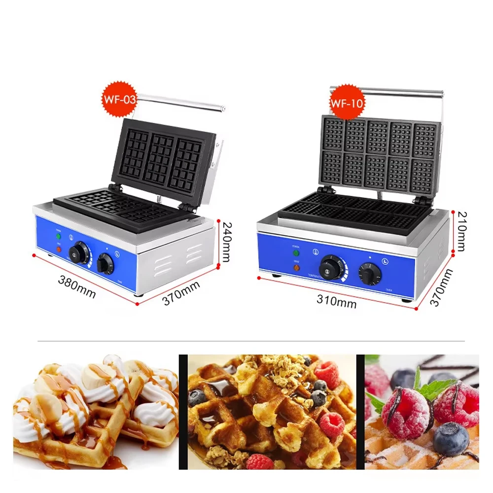 XEOLEO Commercial 3/10 Slices Rectangle Waffle Maker Industrial Electric Belgian Waffle Maker Machine Rectangle Waffle Baker