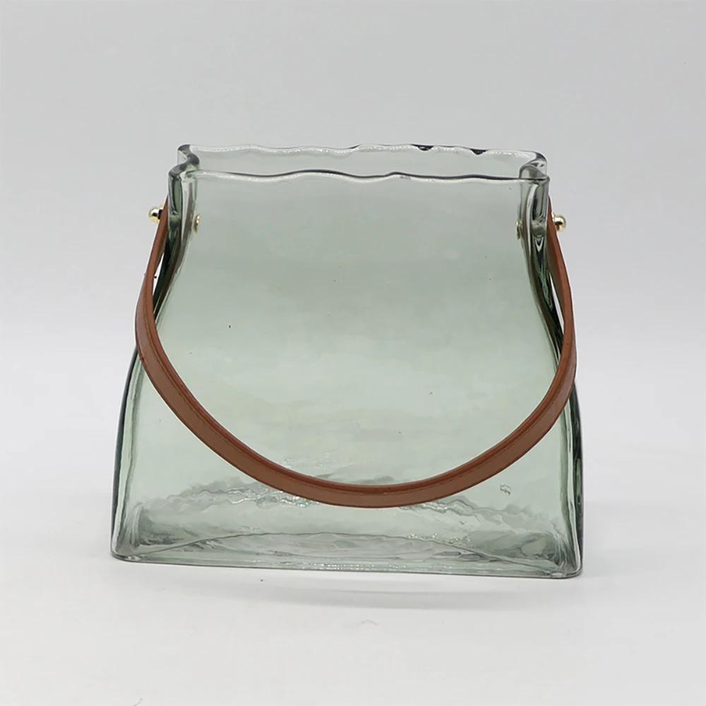 New product ideas 2024 Light Grey Clear Glass Flower Vase Handbag for Home Decor Transparent Crystal Unique Handbag Vases