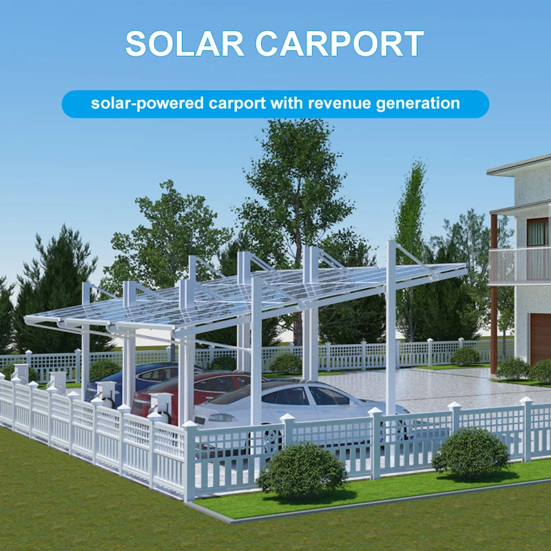 Off-grid or on-grid solar carport Solar energy parking structure  Carbon free carport PV power generation carport