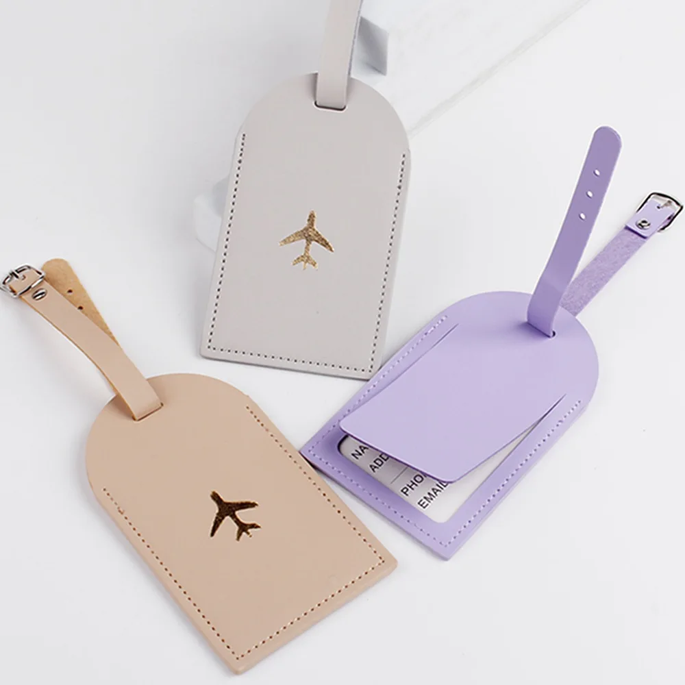 BSBH Simple Logo Solid Color Smooth Soft Pu Leather Luggage Tag Privacy Protection Adjustable Luggage Tag