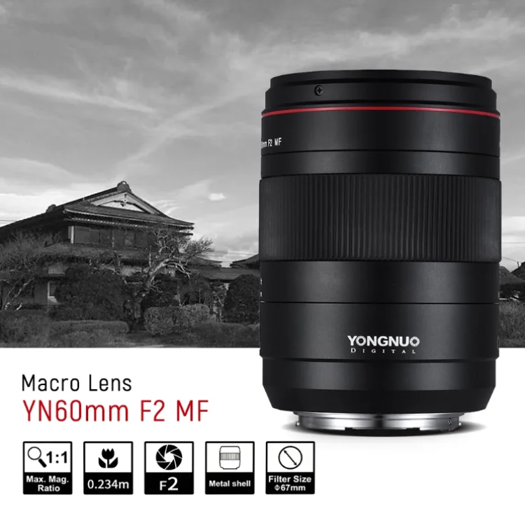 Новинка макрообъектив YONGNUO YN60mm F2 MF 0 234 m с большой диафрагмой и ручной фокусировкой для камеры