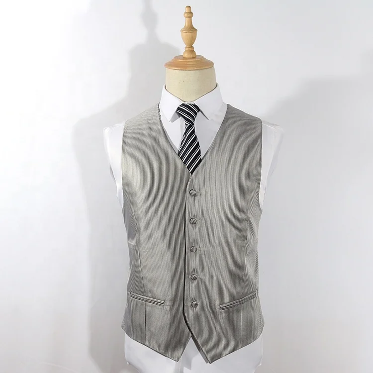 Groomsman wedding vest suit waist coat silver color vertical stripe design casual jackets for winter