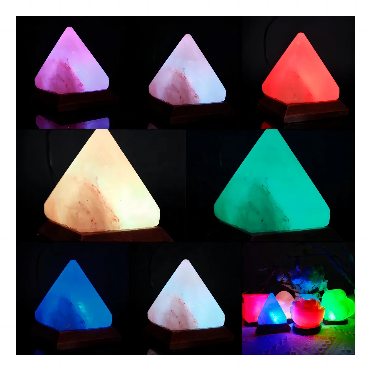 Himalayan Hand Carved USB Salt Lamp Pyramid Crystal Feng Shui Home Decoration Color Changing Releases Negative Ions Stylish Love