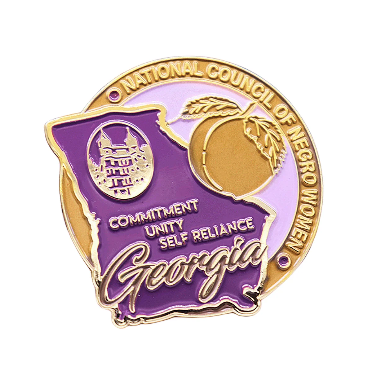 Wholesale Delicate Beautiful Crafts Georgia Map Pin NCNW Inspired Purple And Gold Enameled Circle Gifts Brooch Pin