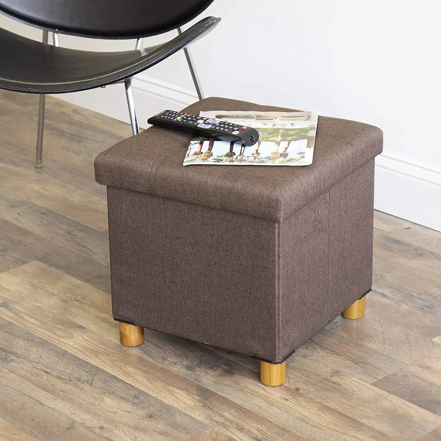 15inch Sturdy Cube Ottoman with Storage Foldable Storage Ottoman with Legs for Bedroom Fabric Folding Storage Stool