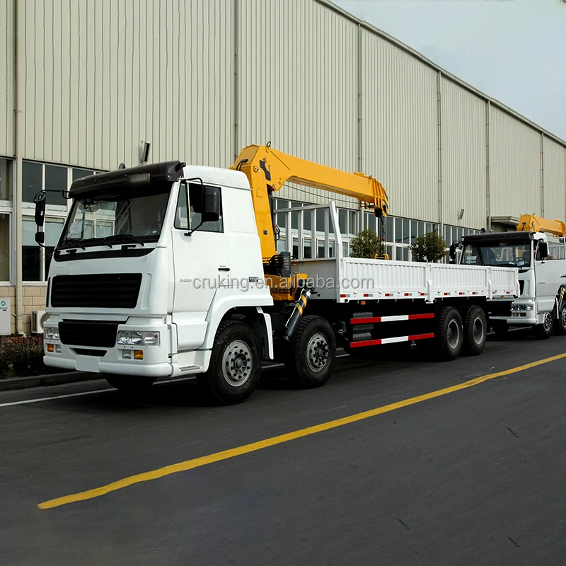 China SQ8SK3Q Mobile Self Loading Flatbed Truck with 8 ton Boom Crane Truck Mounted Crane for sale