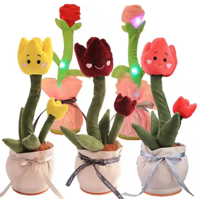 Electronic Dancing Singing Plant Plush Toy Talking Repeating Multifunction Tulip Flower Funny Toy Record Repeat Doll