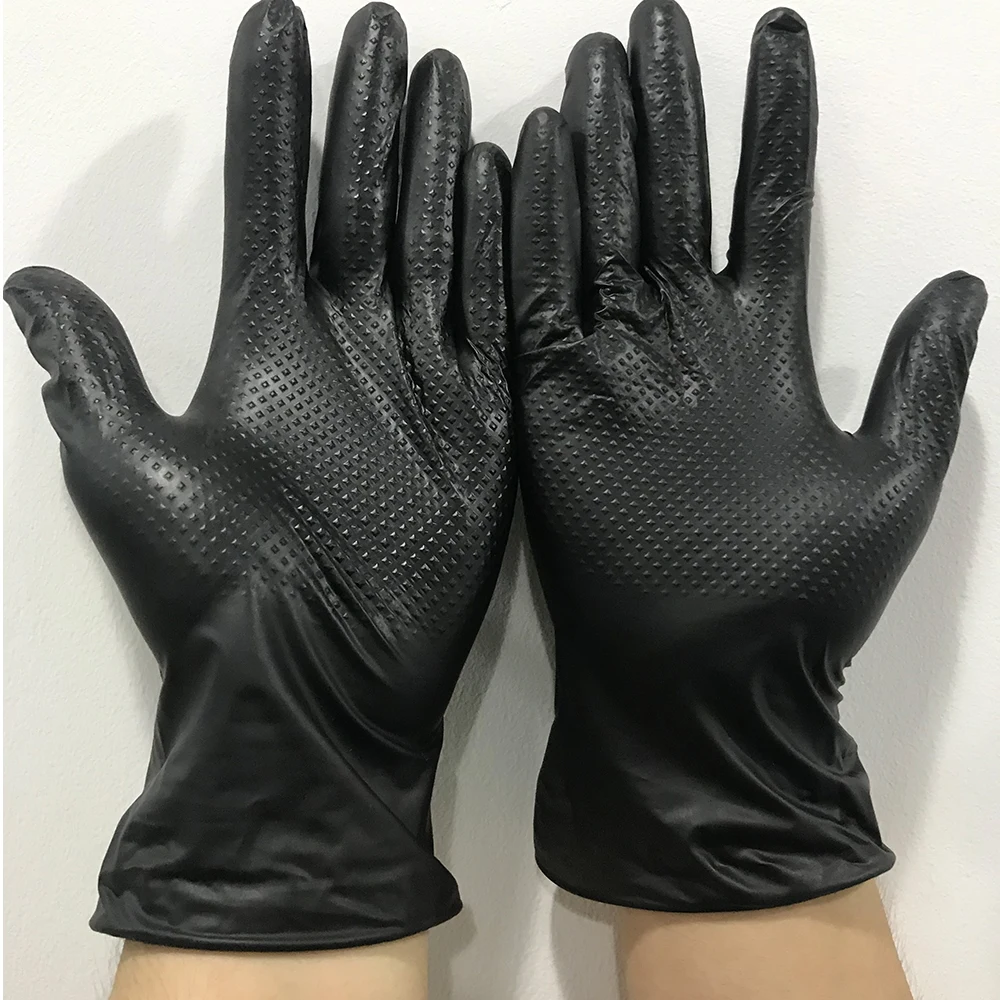 100 Pcs Nitrile Disposable Guantes Soft Industrial Guantes Thickened Diamond Pattern Black Mixed Nitrile Guantes