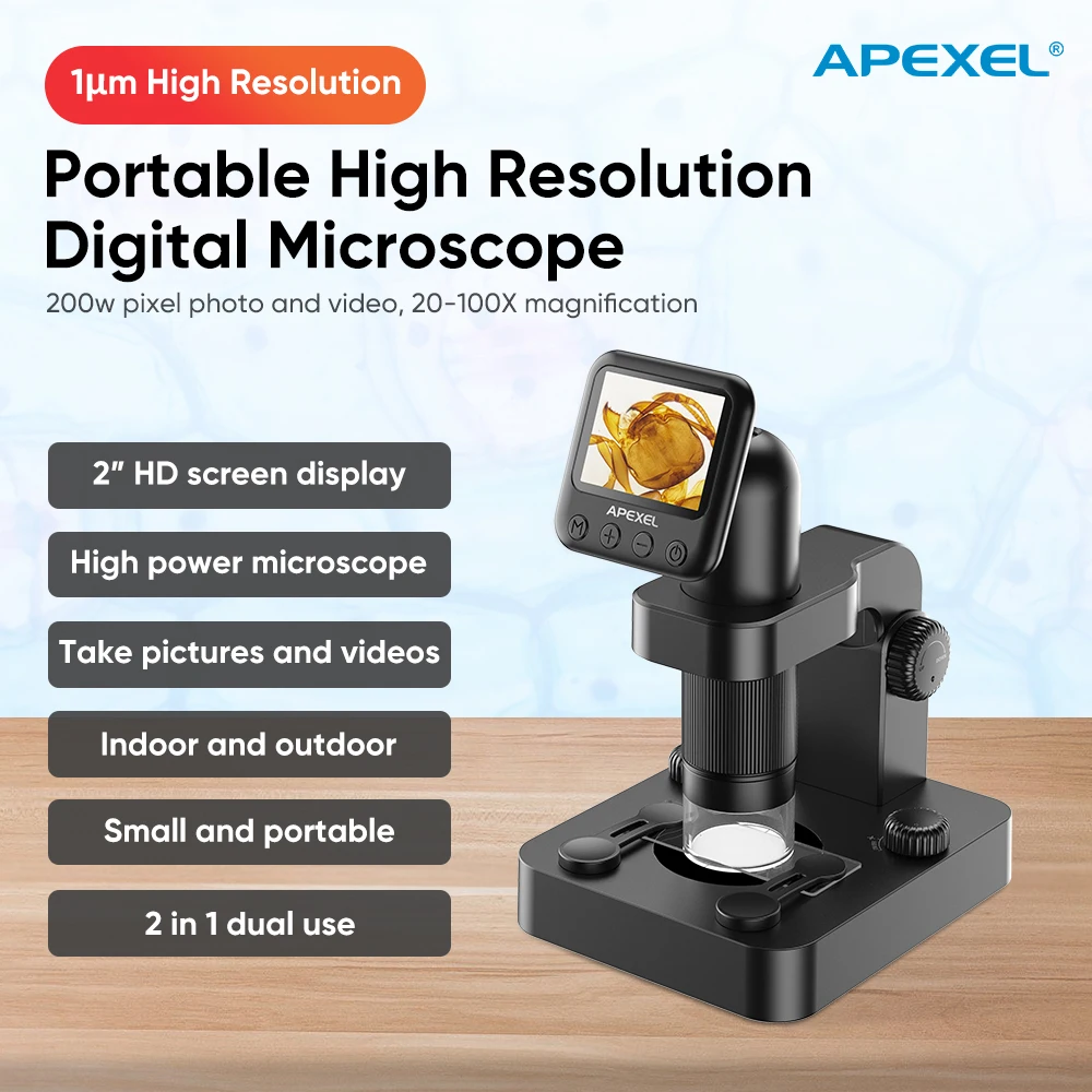 2 Inch LCD Display 1920X1080 Digital Microscope High Resolution 1080P Adjustable 20-100X Zoom Biological Microscope