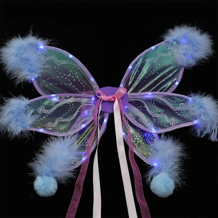 Fairy Elf Princess Angel Wings Women Girls Halloween Birthday Party Cosplay Costumes Ribbon Tassels LED Butterfly Wings KD1951