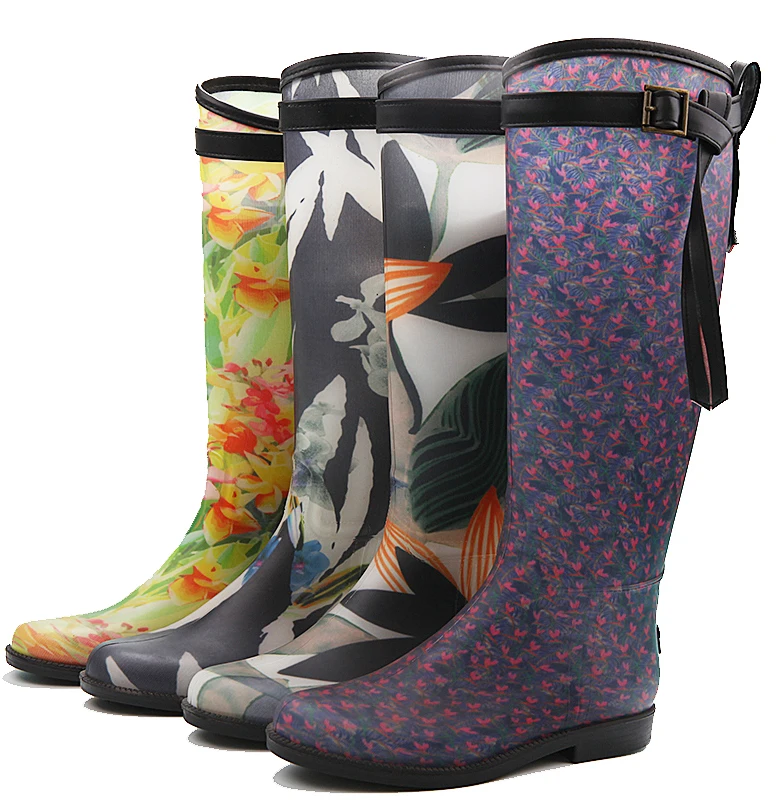 Женские ПВХ длинные сапоги выше колена на плоской подошве, непромокаемые сапоги для верховой езды, резинки охотничьи сапоги для леди