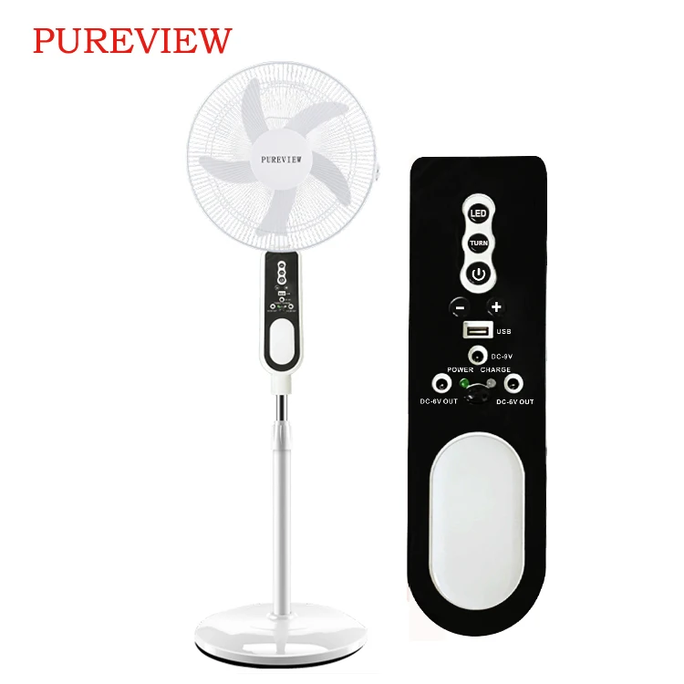 HOT Selling LiFePO4 16 Inch AC/DC Stand Fan Brushless Motor  With Led Bulb Fan Power Bank Solar Powered Rechargeable Fan