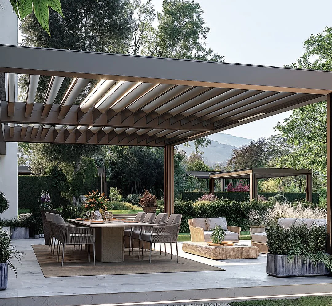 Scienlan ECO FRIENDLY outdoor terrace cedar-framed wooden pavilion with black dual steel roof for garden and backyard shading