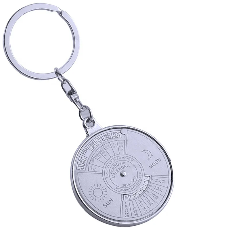 Custom 50 Years Perpetual Calendar Keyring Silver Alloy Key Chain Ring Metal Keychains Promotional Gifts