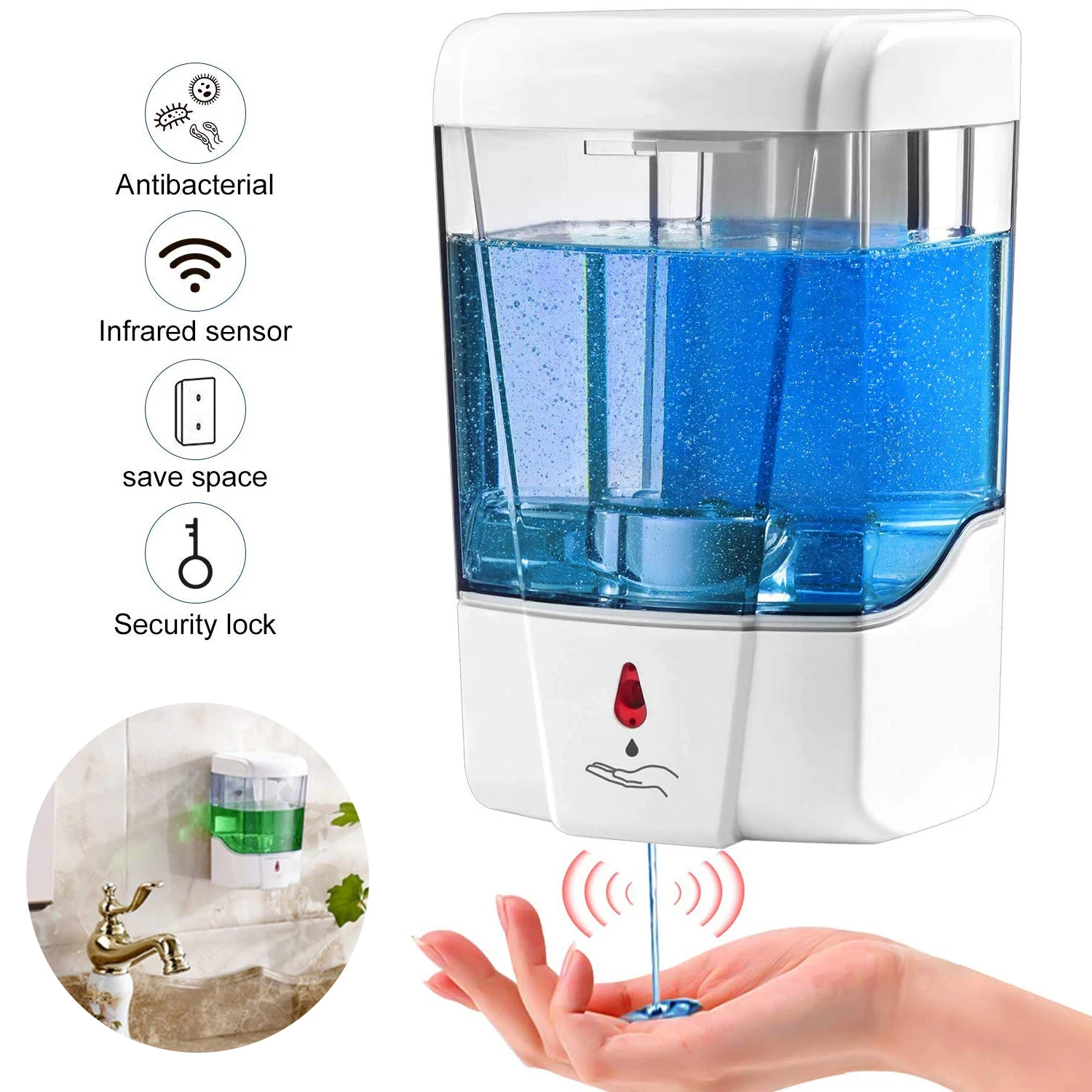 
Automatic Liquid Soap Dispenser 700ml Wall Mounted Dispensers Touchless Sensor Infrared Soap Dispenser Hotel Plastic ABS Modern 