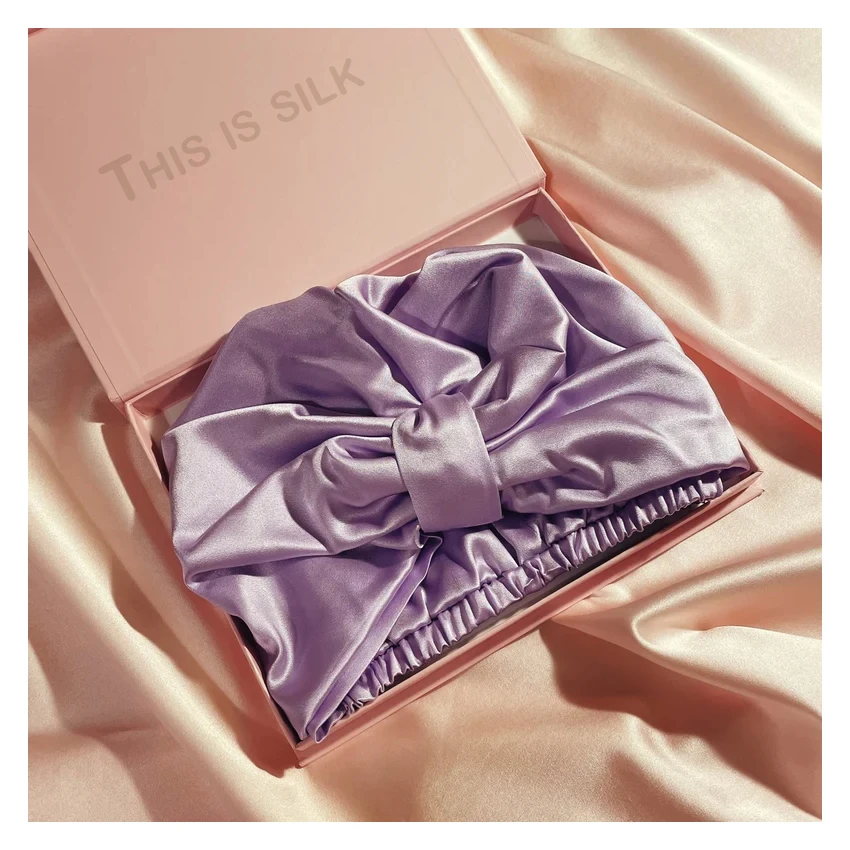 Шелковый Чепчик для сна из чистого шелка разноцветный атласный двухслойный чепчик с аксессуарами логотипа Тюрбан