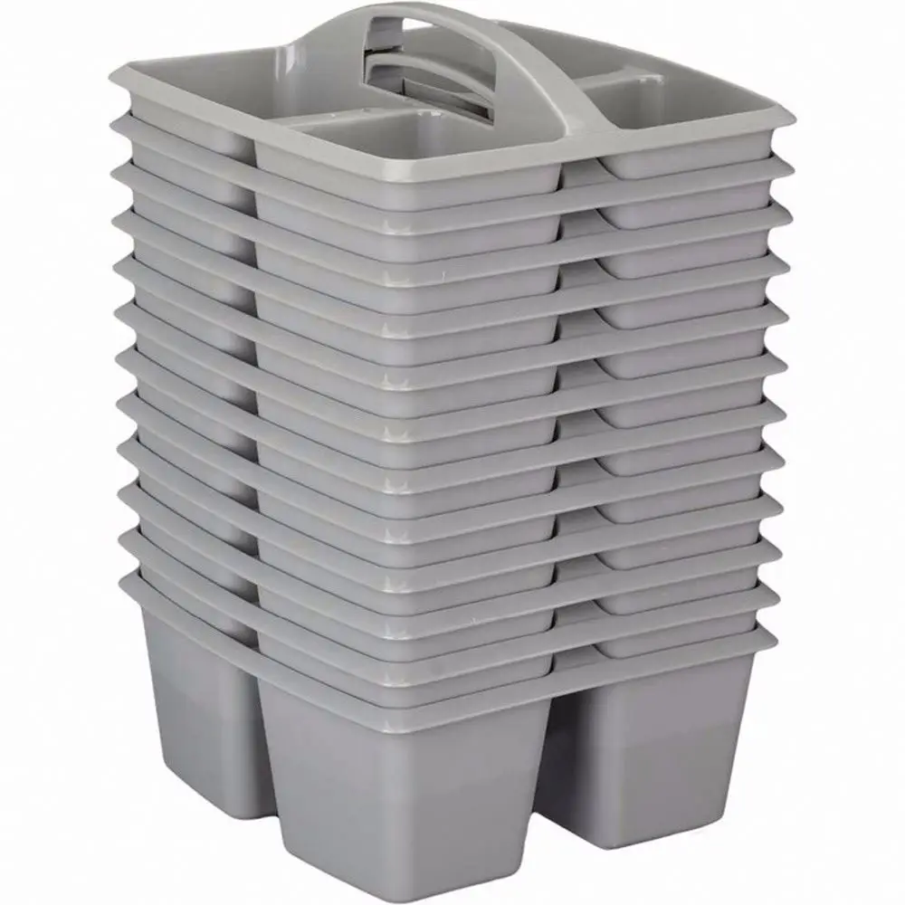 
Factory Direct Sale Plastic 4 Compartments Storage Tool Utility Baskets with Handle Cheap Durable Small Classroom Supply Caddy 