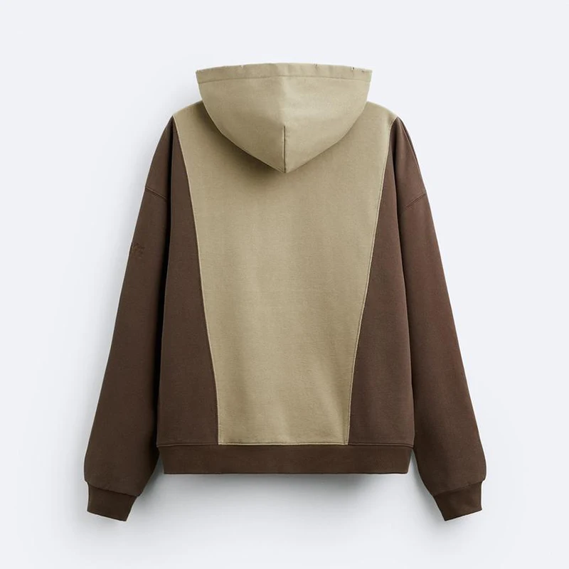 OEM Custom Front pouch pocket Ribbed Trims Casual Color Block Hoodie For Men