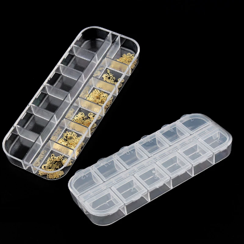 Clear Empty 12 Slots Clear Divided Storage Box Jewelry Nail Art Tips Rhinestone Small Beads Case Organizer Storage Box Container