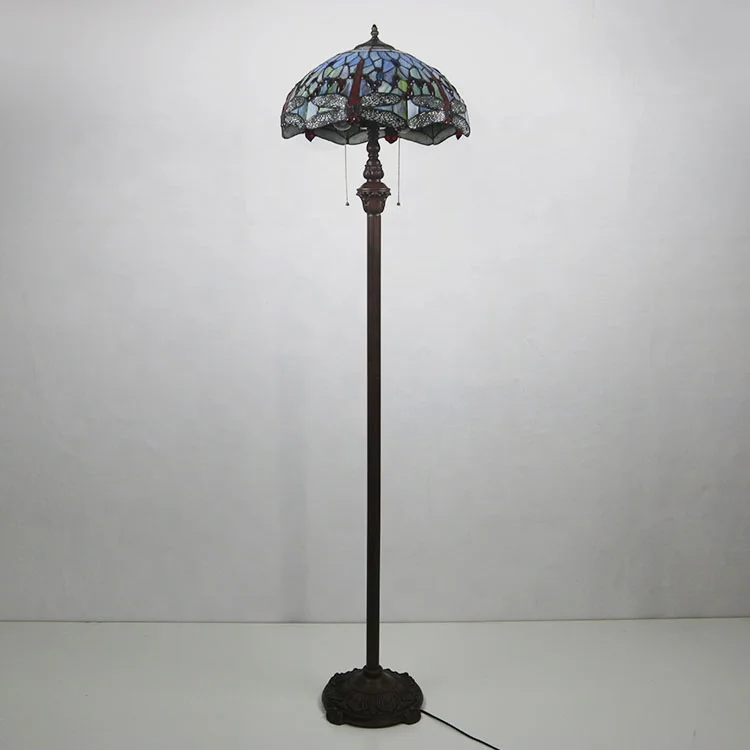 LongHuiJing 16Inch Antique Tiffany Floor Lamp Dragonfly Vintage Standing lights Stained Glass Lamp Shades Lamps