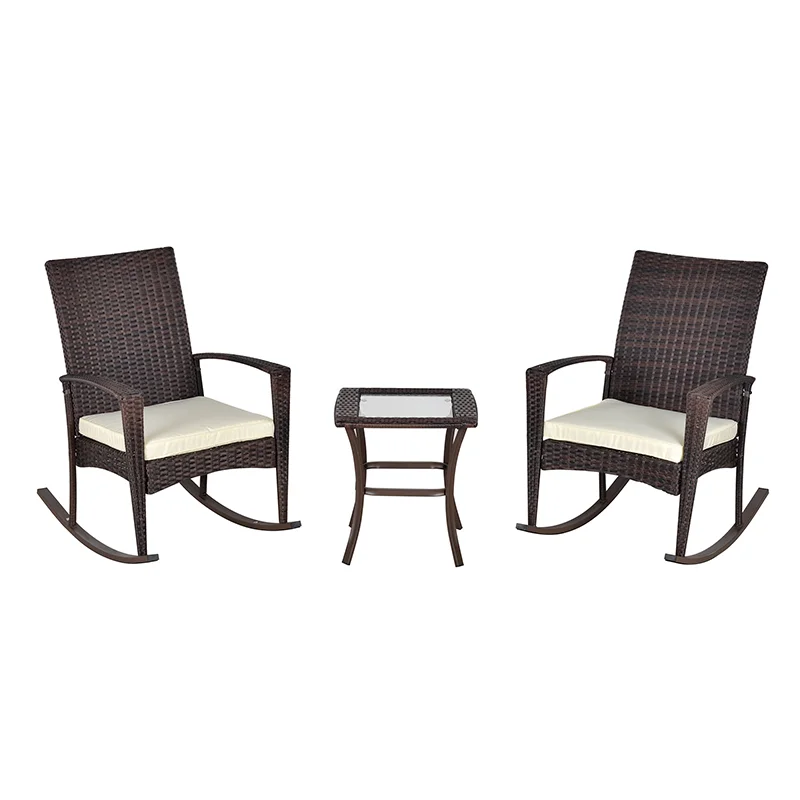 New Product Leisure Garden Rocking Chair 3 Piece Rattan Rocking Chair Set