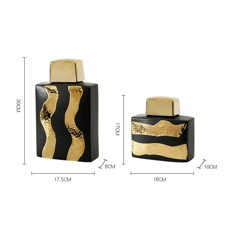 Modern Luxury Black Gold Novelty & Creative Home Decor Crinkle Ceramic Decorative Ginger Jar Bottle