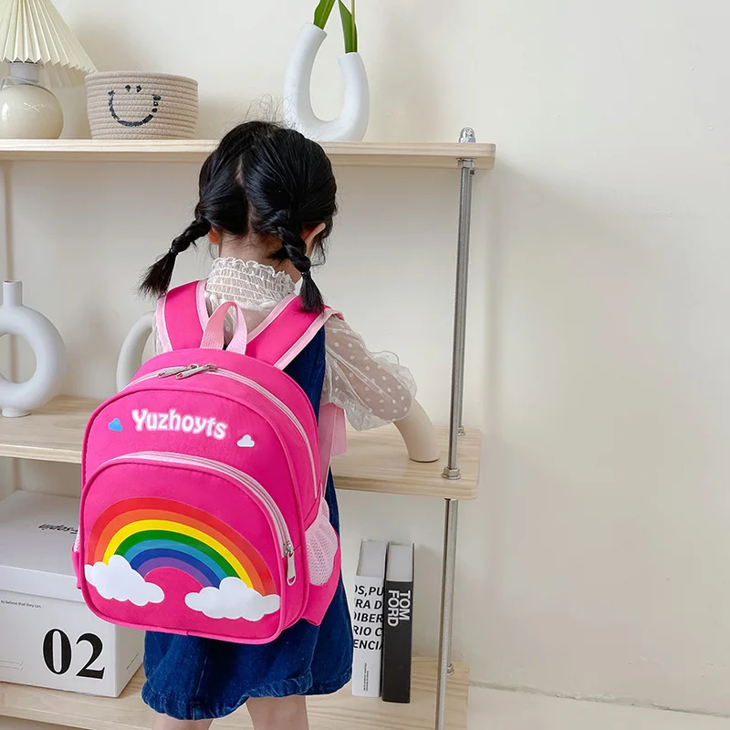 New Cartoon Colourful Rainbow Backpacks School Kindergarten Bags for Baby Girls
