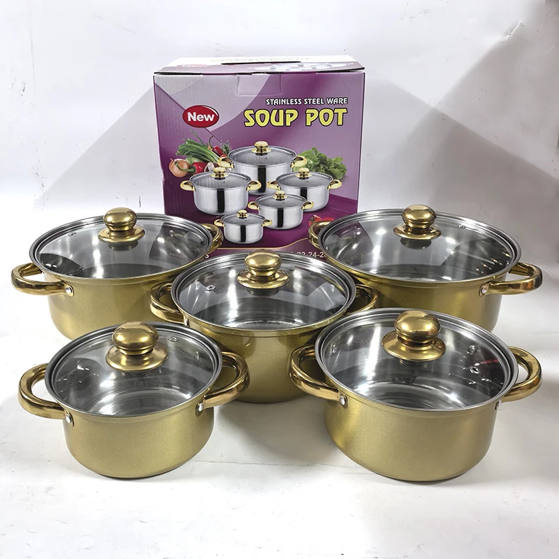 Yuedisi Wholesale 12PCS Kitchen Restaurant Cookware Set Stainless Steel Cookware Pot Stock Pot