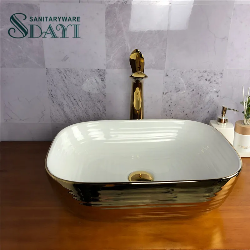 bathroom gold  design wash basin ceramic golden color sink basin price