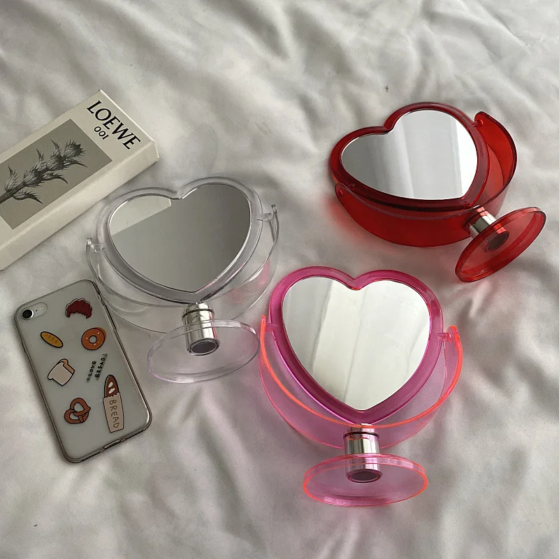 Style Acrylic Pink Heart Mirror Home Use Double Side Desktop Makeup Mirror Student Dormitory Mirror Cosmetic Tools Korea Glass