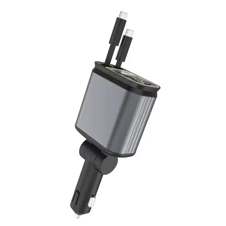 Top Selling 4 in 1 Super Fast Charging Car Regador Inteligente Retrtactable Cables USB Smart Charger For Electronic Product