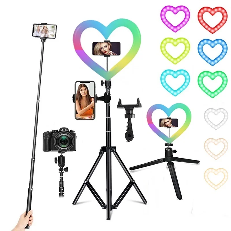 6inches Table Desktop Heart Shape Ring Light Selfie Ring Light 2 In One Makeup  With Tripod Stand For Smartphone Jm16