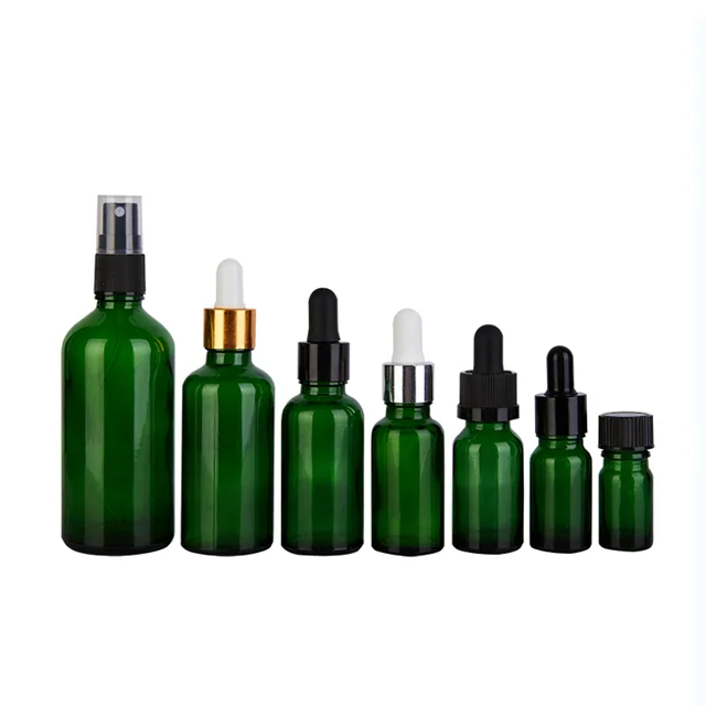 Various Size 5ml 10ml 15ml 20ml 30ml 50ml 100ml Green Glass Essential Oil Dropper Bottle