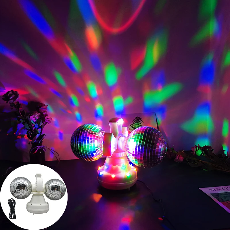 Вращающаяся светодиодная подсветка RGB для дискотеки диско-шар с вращающимся зеркалом и двойным LED освещением питание от USB клуба вечеринки