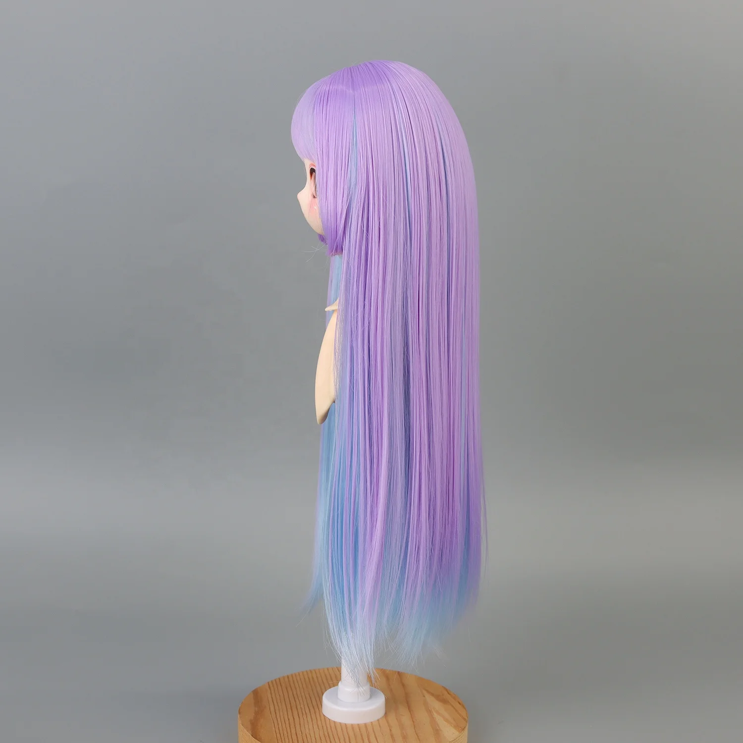 8-9' 22-23 cm Head1/3 BJD Doll Hair Long straight with Bangs Blue Purple Mix Soft Fiber Tress For Dollfie Dream Dolls Wigs