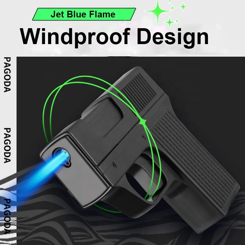 Wholesale Cool Gun Lighter Pistol Cigarette Case With Torch Lighter 2 in 1 Jet Blue Flame Cigarette Case For Cigarettes