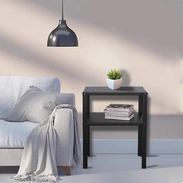 Square Rectangle Table for Balcony Living Room Bedside Table Home Decoration Metal Sofa Side Table Nightstand with Storage Shelf
