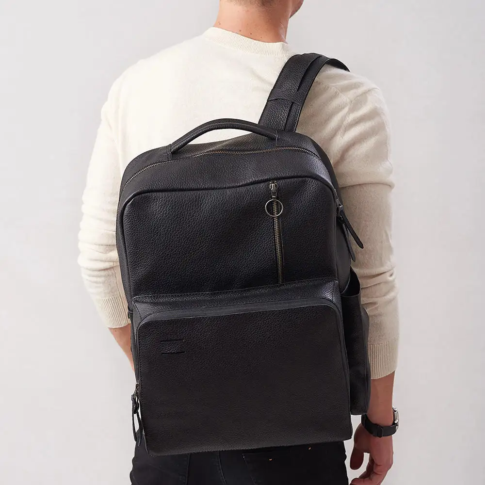 Высококачественный новый черный кожаный мужской рюкзак для подгузников с логотипом на заказ, сумка для влажных подгузников, рюкзак с пеленальной подушкой