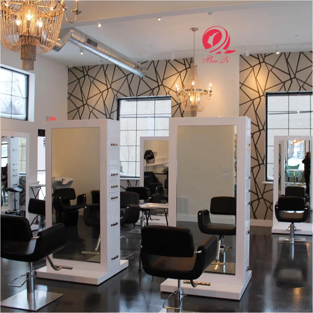 China manufacturer pink hair salon furniture full-body mirror styling station for barber shop