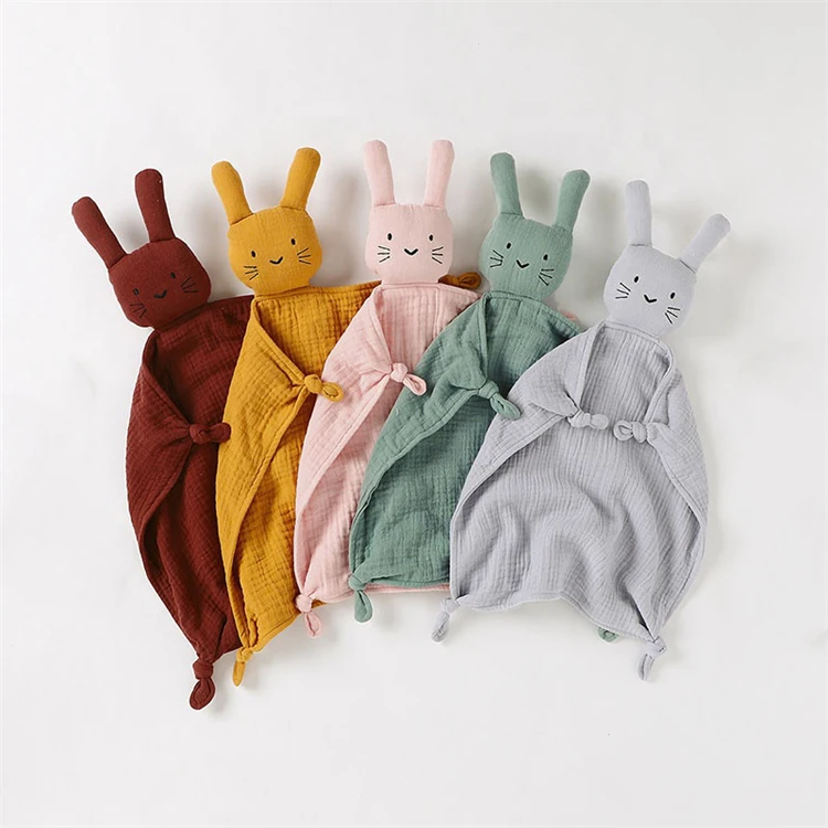 Top Fashion Baby Organic Cotton  Security Birth Stuffed Animals  Embroidery Soft Bedtime Toy Branded Bulk Plush Blanket for