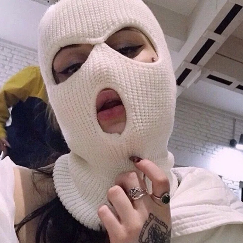 Wholesale 3 Hole Knitted Full Face Cover Ski Face Mask Winter Pure Color Warm Balaclavas Hat Motorcycle Cycling Beanie Hood