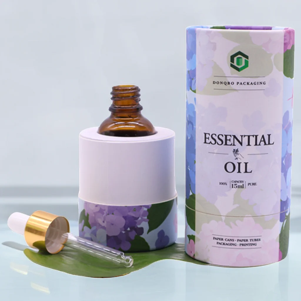 Recyclable 10ml cosmetic perfume oil glass bottle paper tube for packaging cardboard tube metal tin