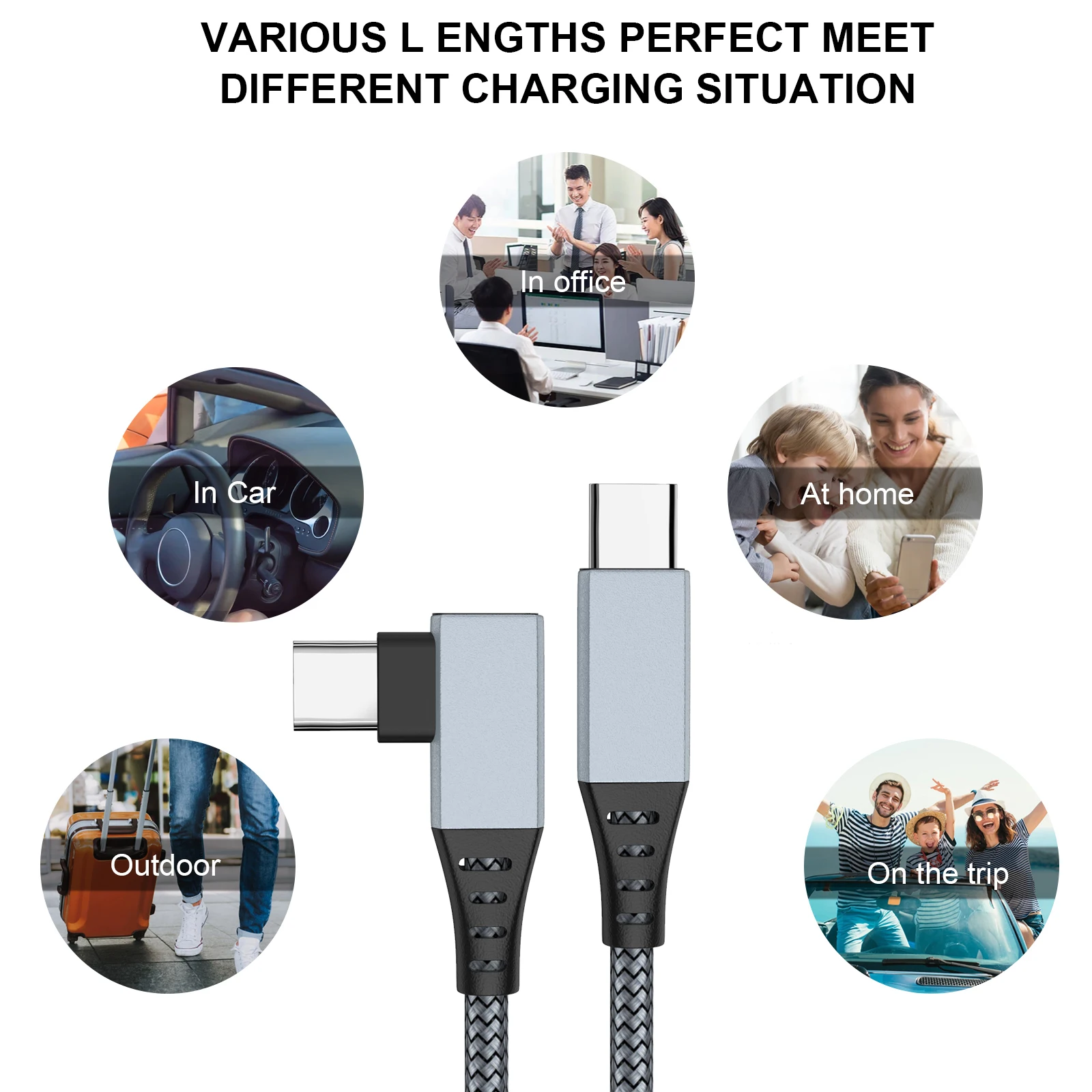 2022 New Trend Nylon Braid Type C Pd Quick Charging Cable Usb C 90 Degree L Shape Right Angle Cable For for Oculus Quest VR