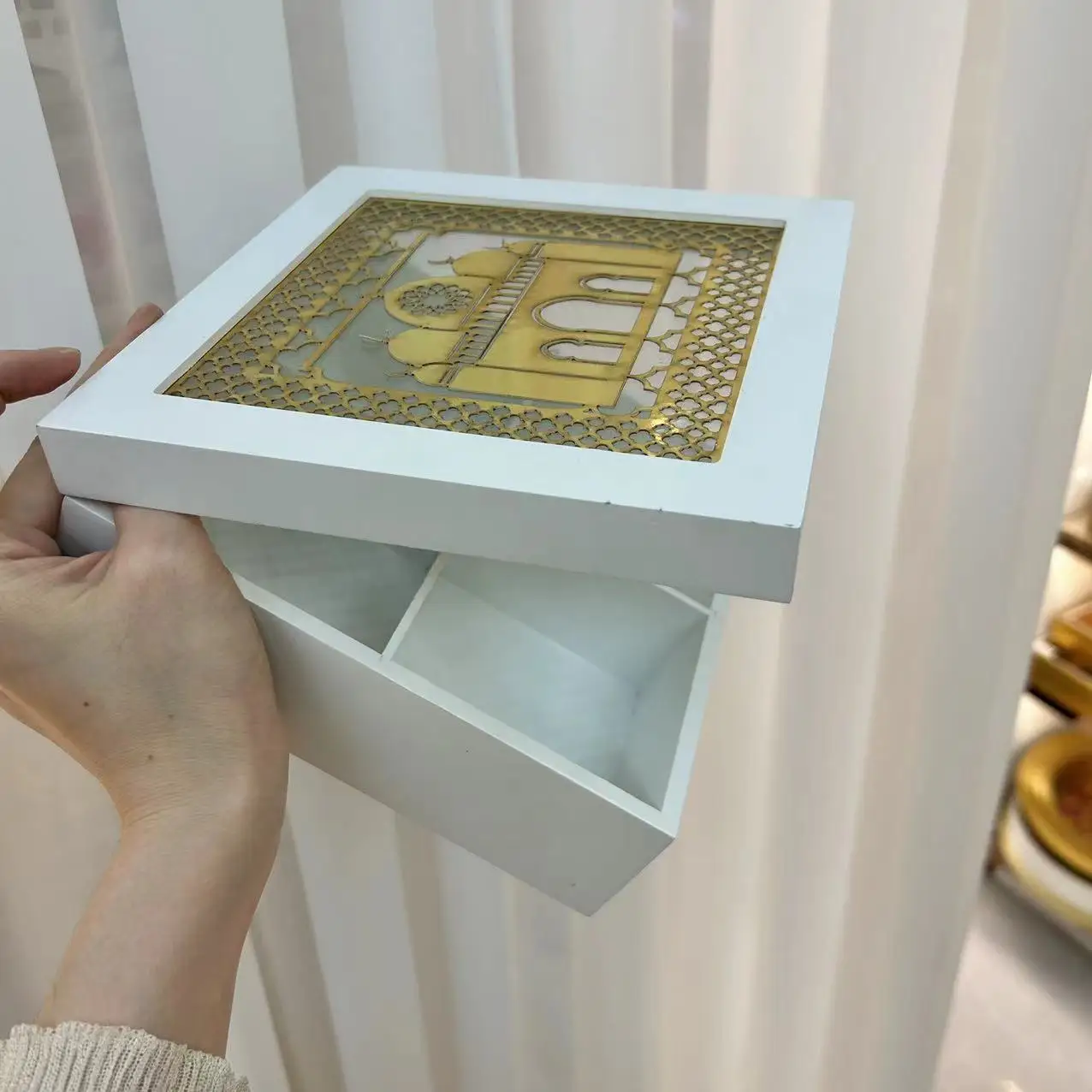 4 6 9 cube wooden muslim mosque moon snack box for islamic bakery packaging