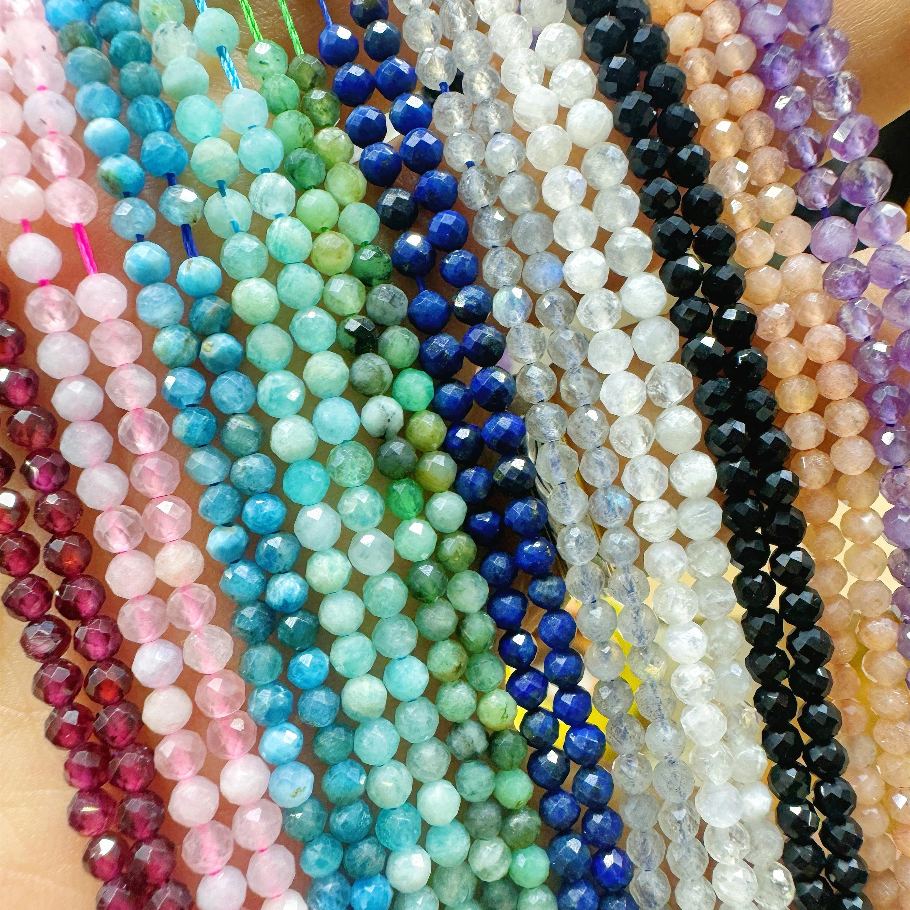 Wholesale 3mm Natural Faceted Sunstone Labradorite Jaspers Agates Lapis lazuli Amazonite Opal Stone Beads For DIY Jewelry Making