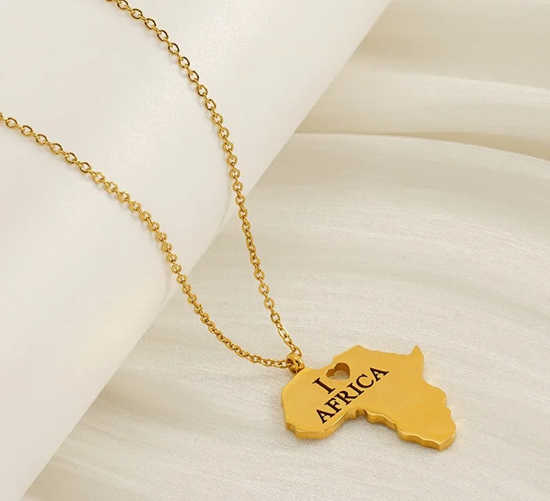 European And American Ethnic Style Africa Map Necklace Fashionable Statement Stainless Steel 18k Gold Map Pendant Jewelry Women