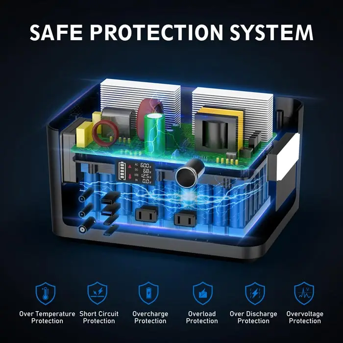 Portable Power Station 600W AC 110/220V Li-ion Battery Power Bank Emergency Backup Camping Fishing Solar Generator