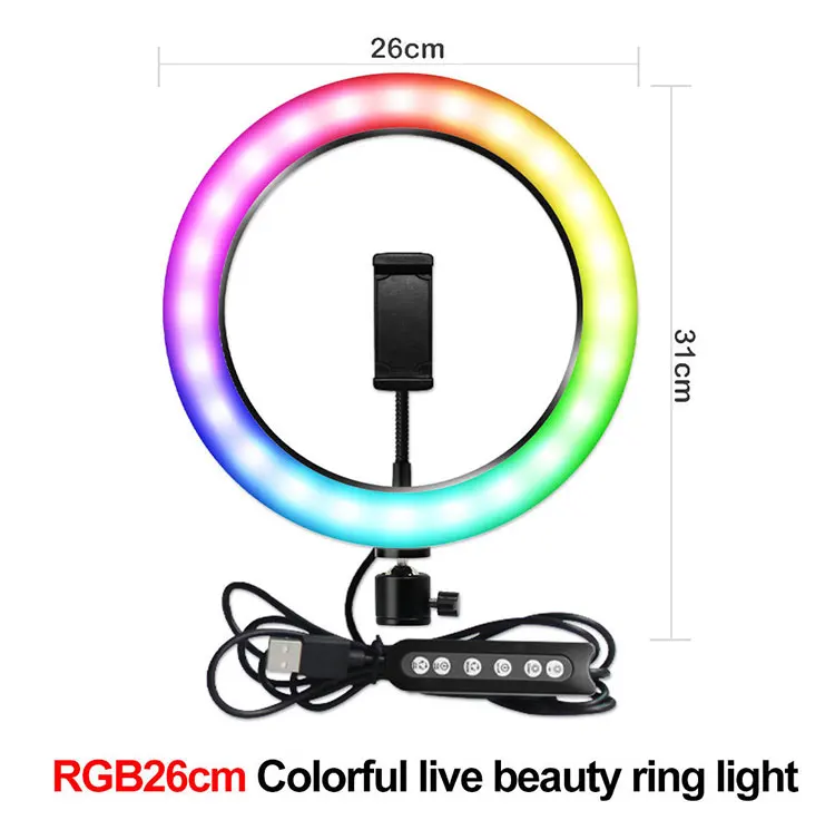 Hot Sale 10 Inch Phone Fill Light Ring, Photographic Lighting RGB Led Ring Light with Tripod Stand